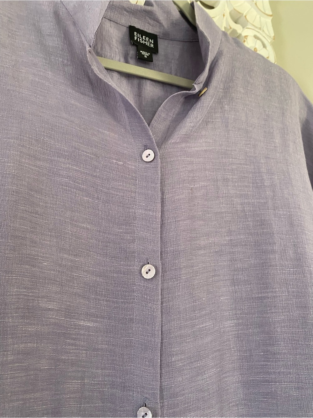 Eileen Fisher Linen Silk Semi-Sheer Tunic Top Mother of Pearl Buttons Size S - Picture 5 of 12
